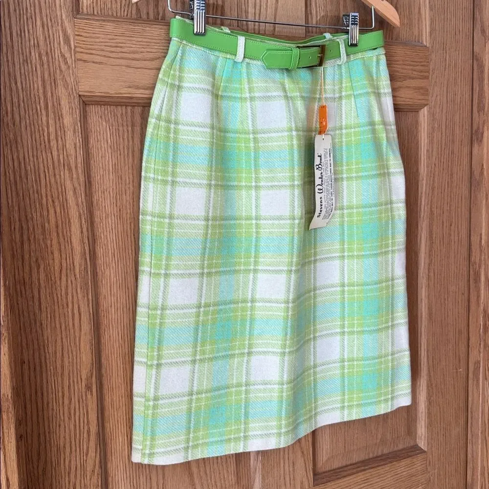 STEVENS Vintage 60s Wool Plaid Skirt Palm Springs Golf Resort Mod Pastel *NEW*